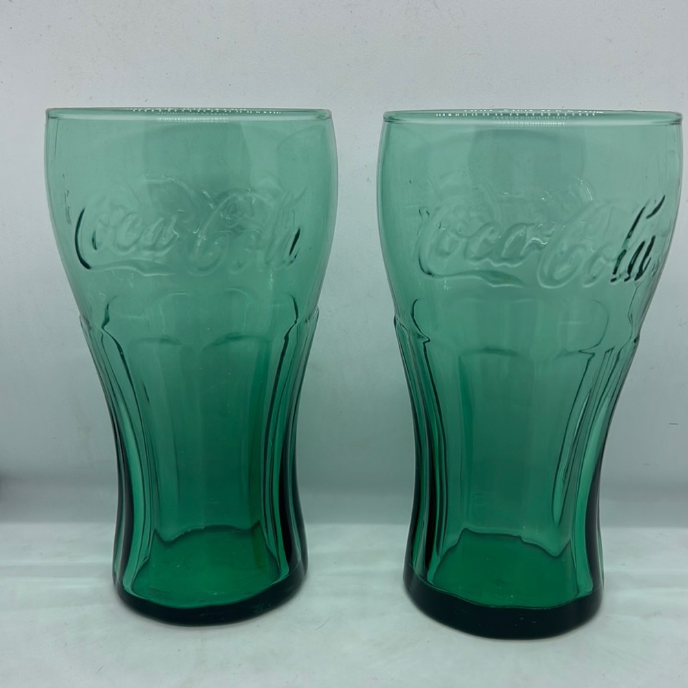 Vintage Dark Green Coca Cola Glasses. Set of 2